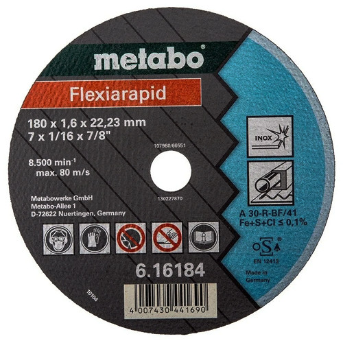 Круг отрезной по металлу 180х1,6x22,23 мм Flexiarapid Metabo 616184000